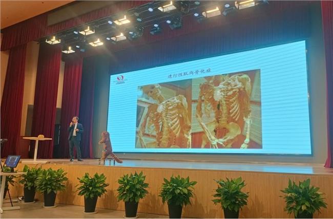 高海斌通过生物塑化标本展示，讲解剖析人类疾病渐冻症的基础病理知识